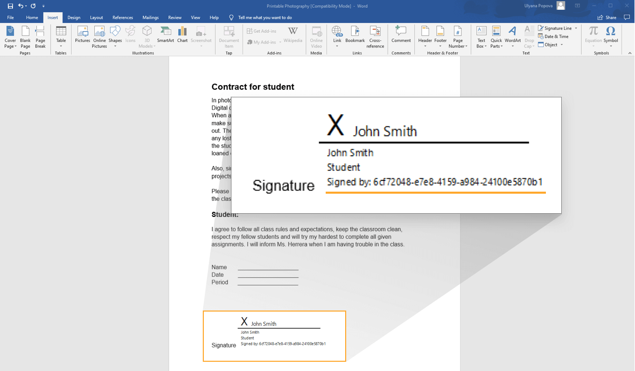insert an electronic signature in word for mac